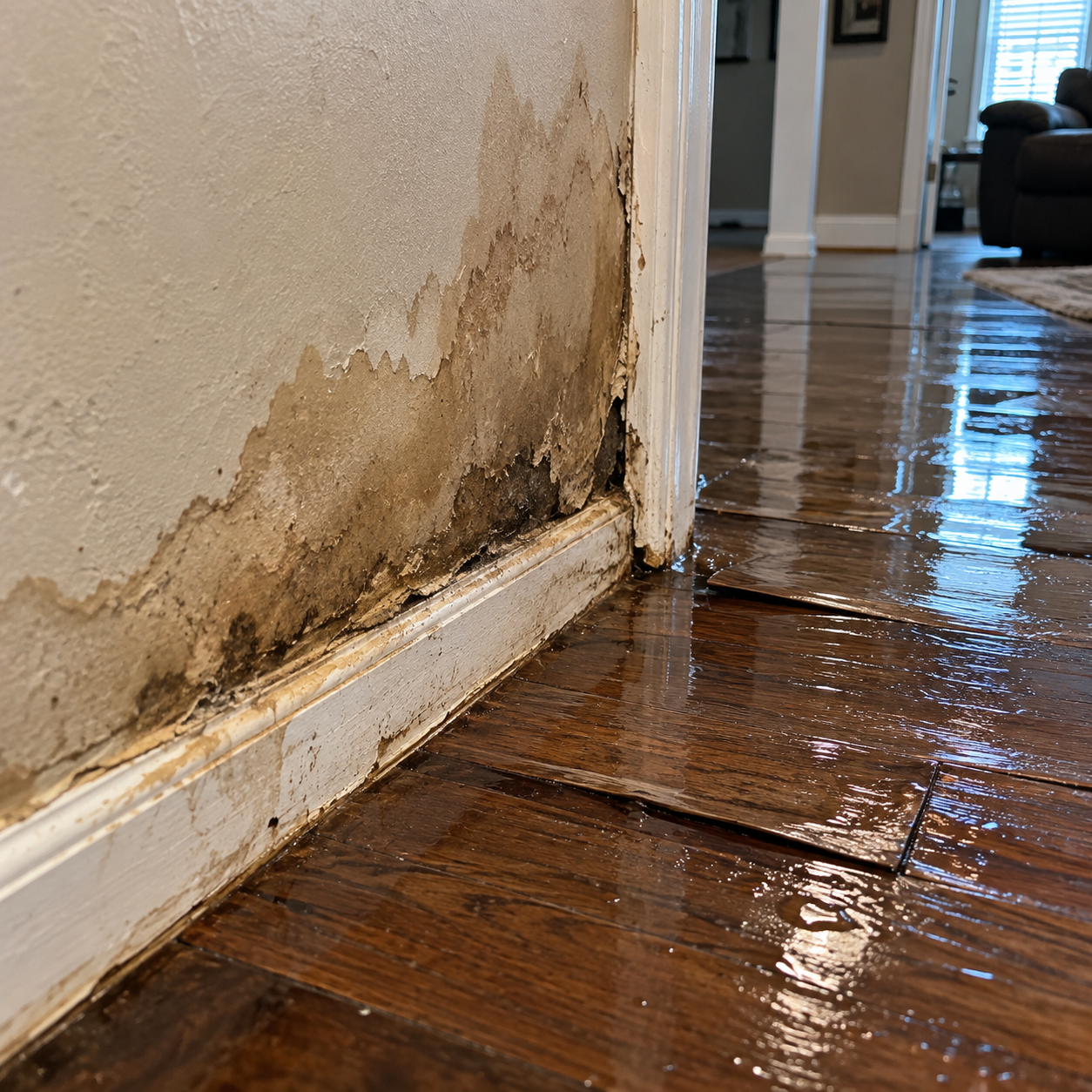 Water damage restoration team assessing a flooded home in Lexington KY